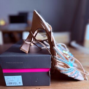 Vince Camuto Beige and Teal Strappy Heels